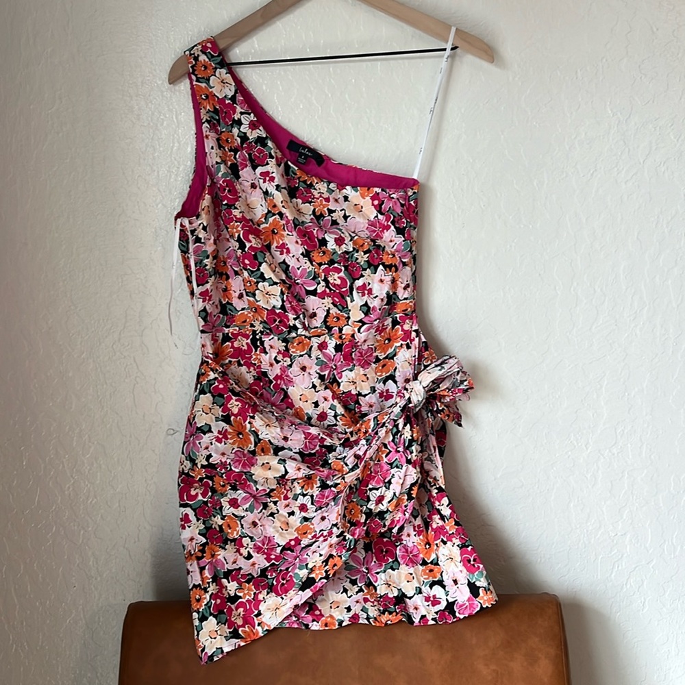 Lulus Pink Floral Faux Wrap Mini Dress